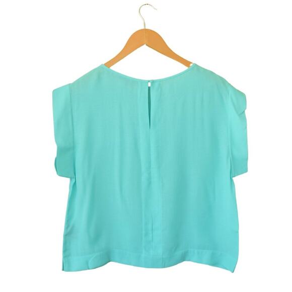TIBI Pool Blue Modern Boxy Oversized Cap Sleeve Top - Picture 2 of 7